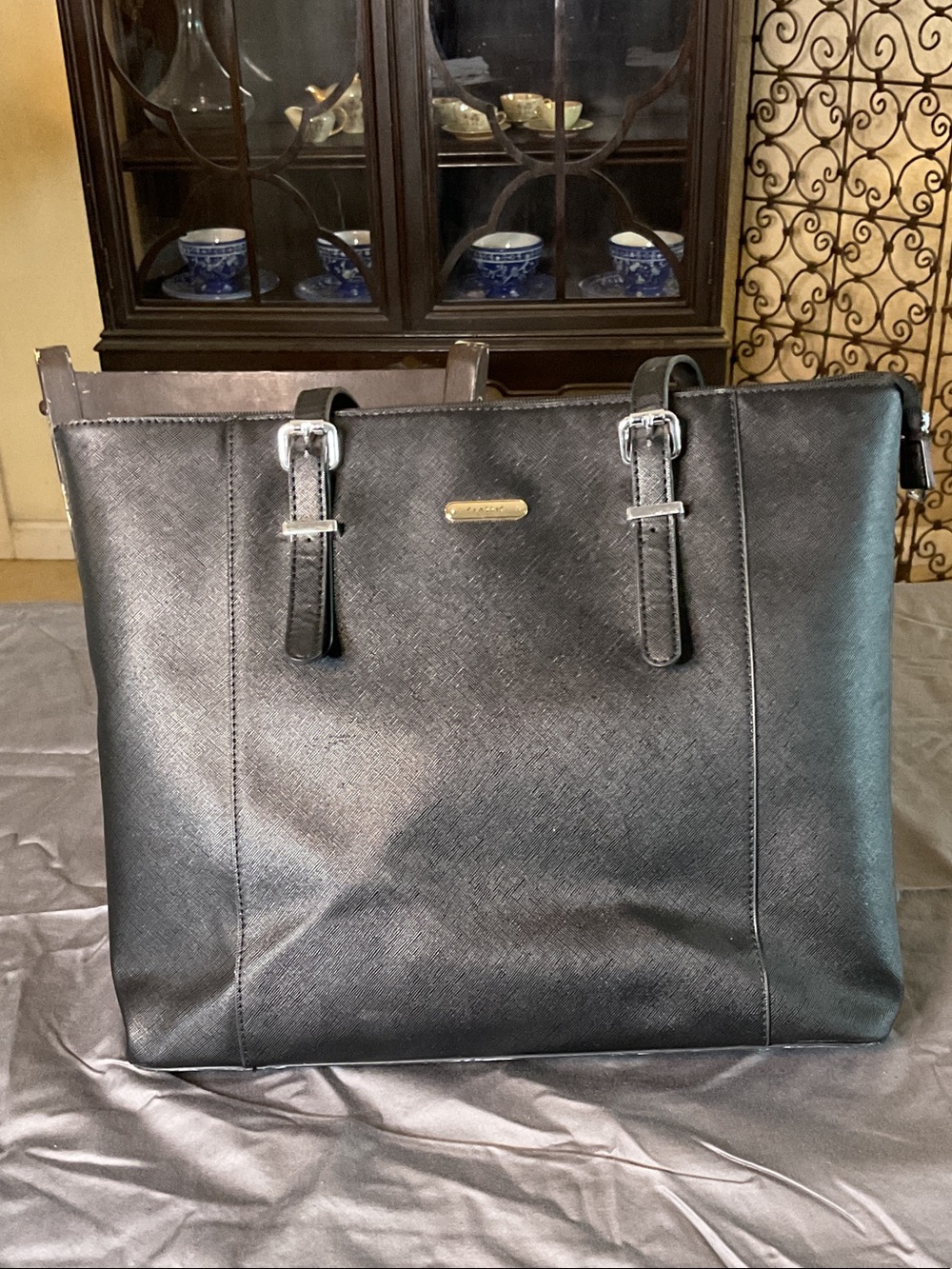 Source Unknown Black Structured Tote with Buckle Straps
